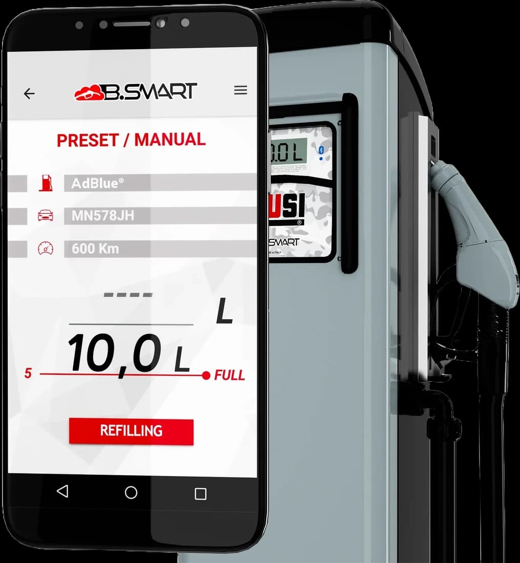 Aplicación móvil PIUSI B.SMART conectada a un equipo de abastecimiento